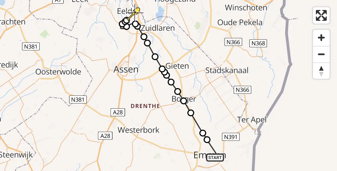 Routekaart van de vlucht: Lifeliner 4 naar Groningen Airport Eelde, Valkenlaan