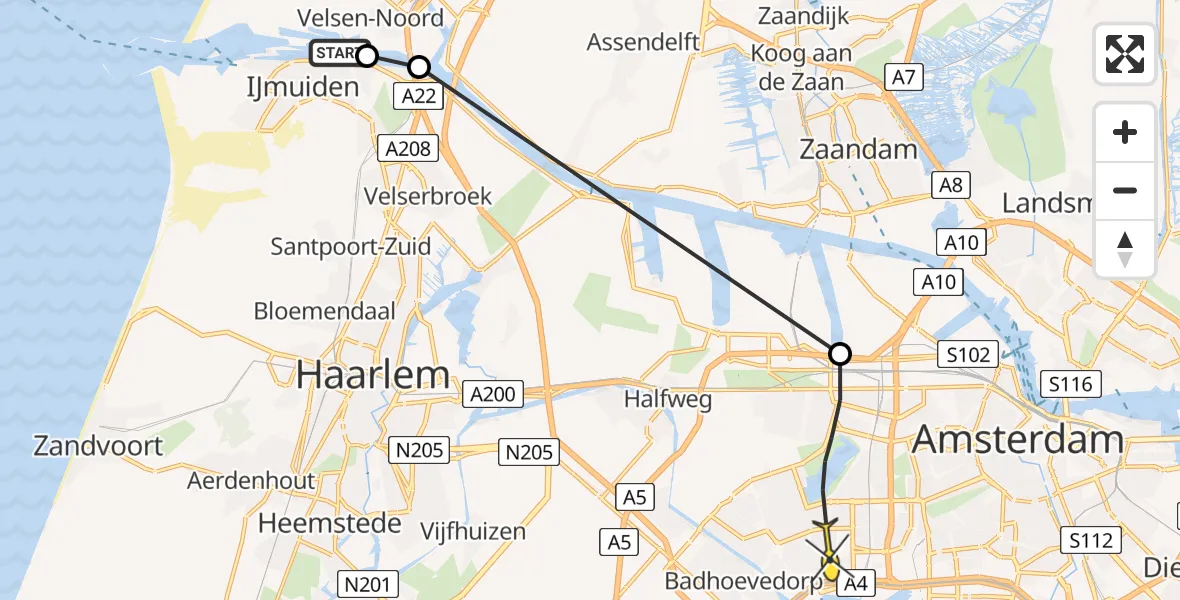 Routekaart van de vlucht: Politieheli naar Amsterdam, Oude Pontweg