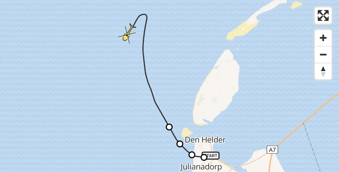 Vluchtroute Kustwachthelikopter van Vliegveld De Kooy naar 