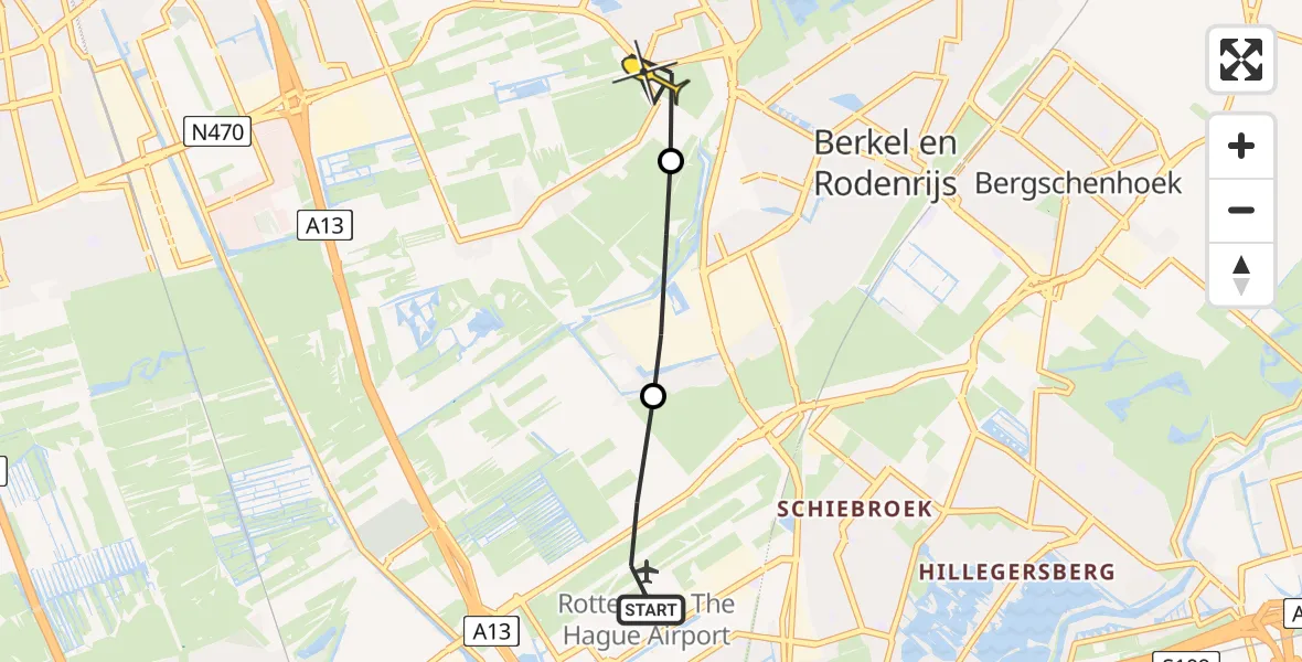 Routekaart van de vlucht: Lifeliner 2 naar Pijnacker, A16 Rotterdam