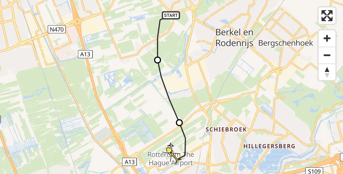 Routekaart van de vlucht: Lifeliner 2 naar Rotterdam The Hague Airport, Oude Leedeweg