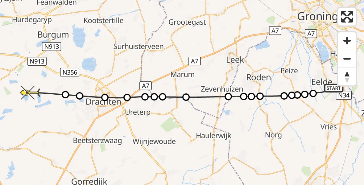 Routekaart van de vlucht: Lifeliner 4 naar Warten, Lugtenbergerweg