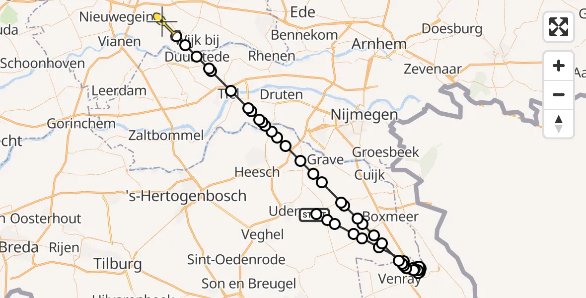 Routekaart van de vlucht: Politieheli naar Werkhoven, Rode Eiklaan