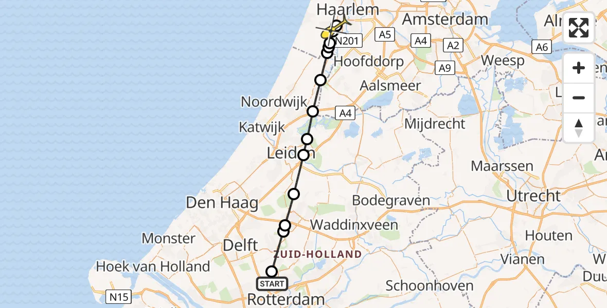 Routekaart van de vlucht: Lifeliner 2 naar Heemstede, A16 Rotterdam