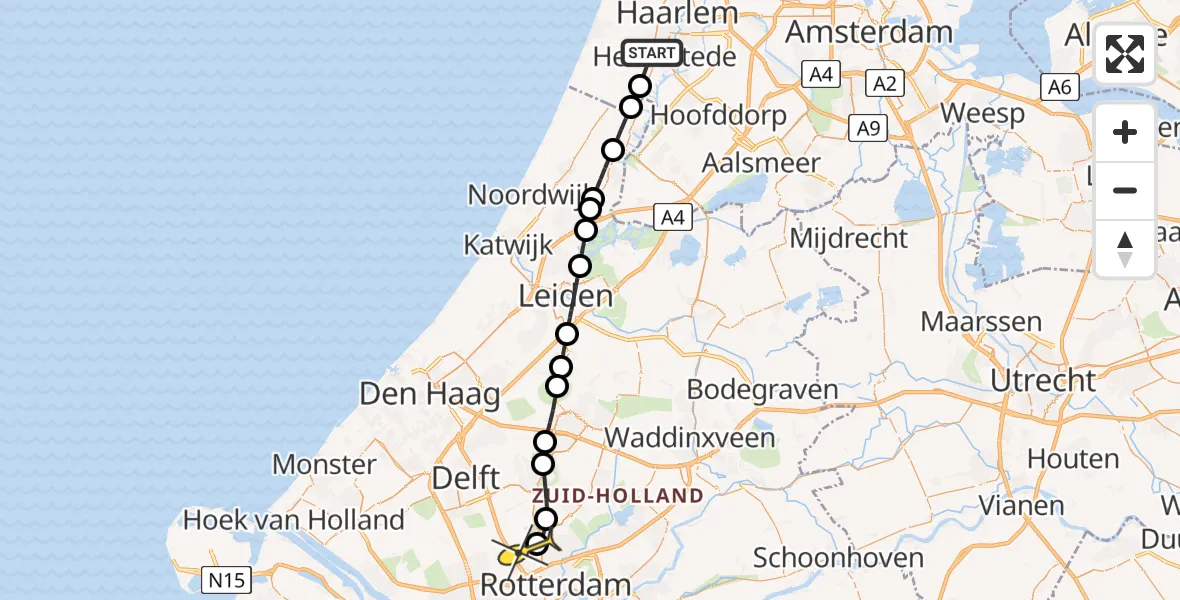 Routekaart van de vlucht: Lifeliner 2 naar Rotterdam The Hague Airport, Leidsevaartweg