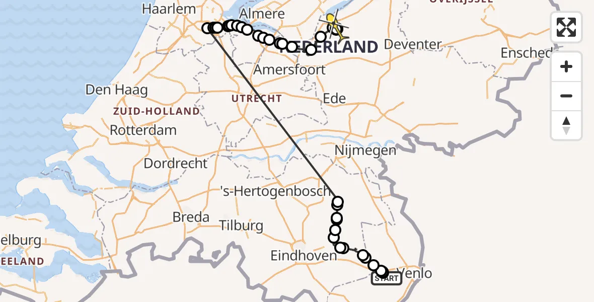 Routekaart van de vlucht: Politieheli naar Harderwijk, Zandstraat