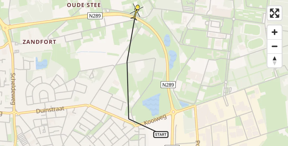 Routekaart van de vlucht: Traumahelikopter naar Vliegbasis Woensdrecht, Aviolandalaan