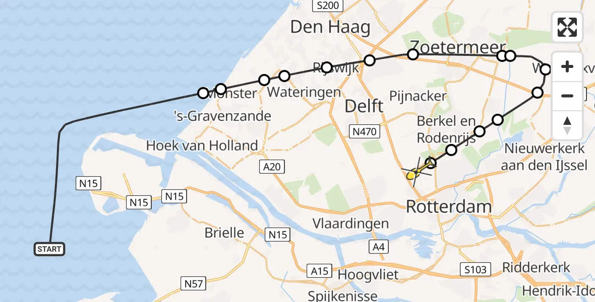 Routekaart van de vlucht: Kustwachthelikopter naar Rotterdam The Hague Airport, Otterdijk