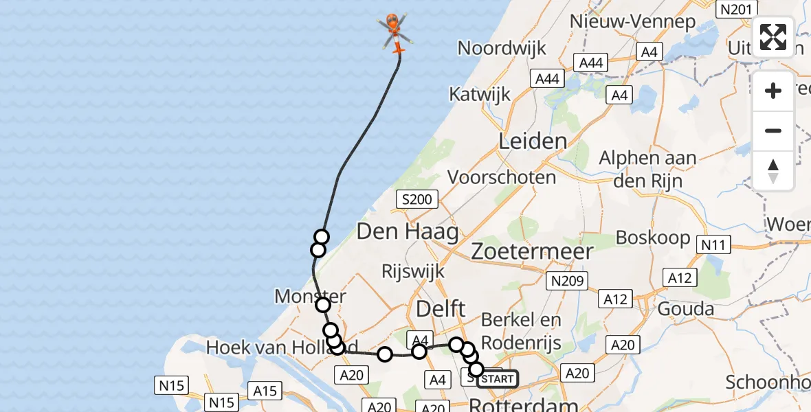 Vluchtroute Kustwachthelikopter Rotterdam The Hague Airport - , 15 mei 2024, 08:29