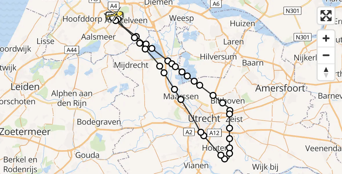 Routekaart van de vlucht: Politieheli naar Schiphol, Loevesteinse Randweg