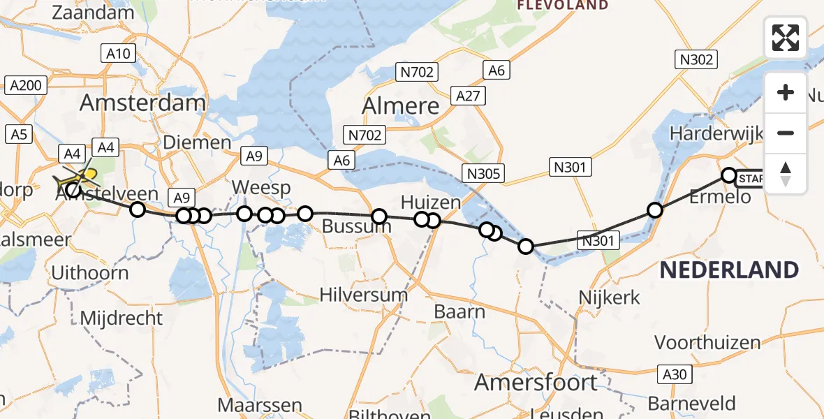 Routekaart van de vlucht: Politieheli naar Schiphol, Haspel