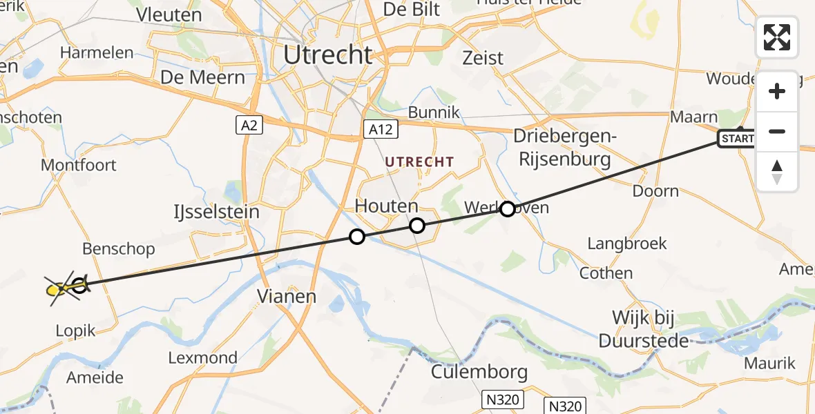 Routekaart van de vlucht: Lifeliner 2 naar Benschop, Kolklaan