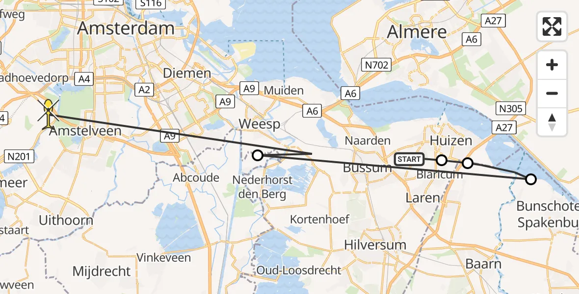 Routekaart van de vlucht: Politieheli naar Schiphol, Blaricummerstraat