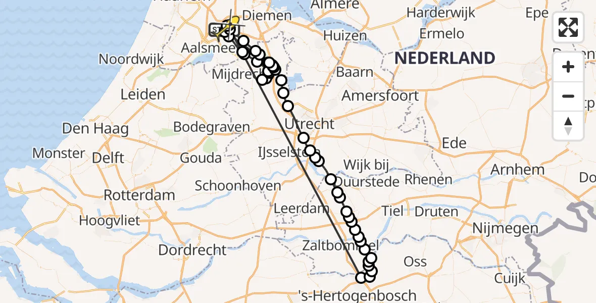 Routekaart van de vlucht: Politieheli naar Schiphol, Nieuwemeerdijk