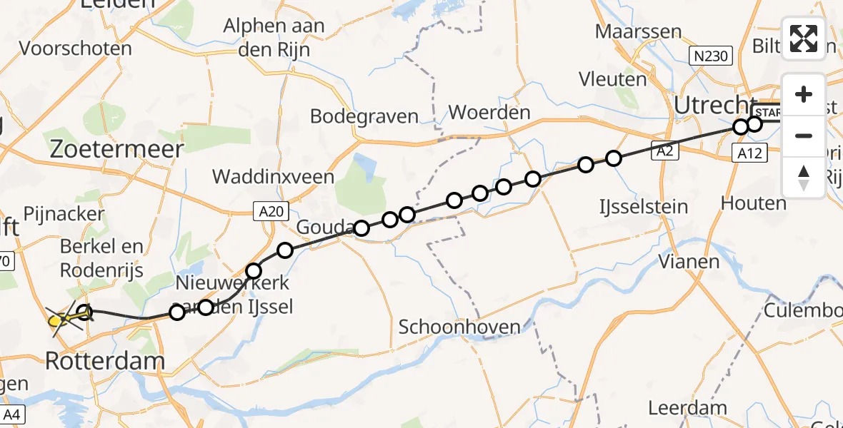Routekaart van de vlucht: Lifeliner 2 naar Rotterdam The Hague Airport, Hoge Bospad