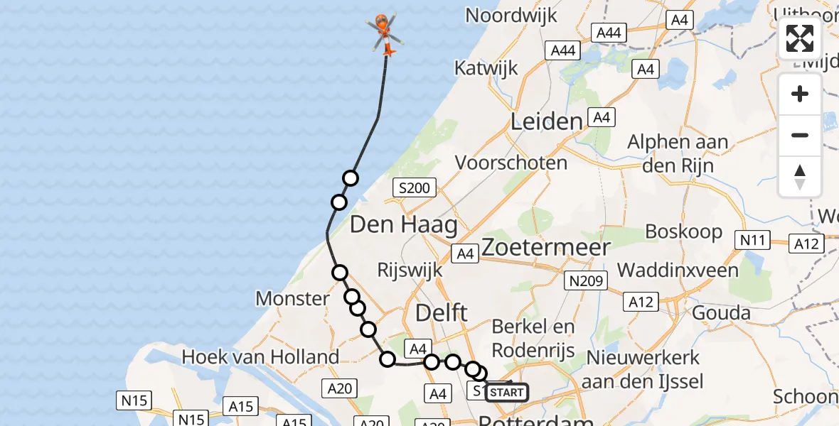 Vluchtroute Kustwachthelikopter Rotterdam The Hague Airport - , 15 mei 2024, 10:37