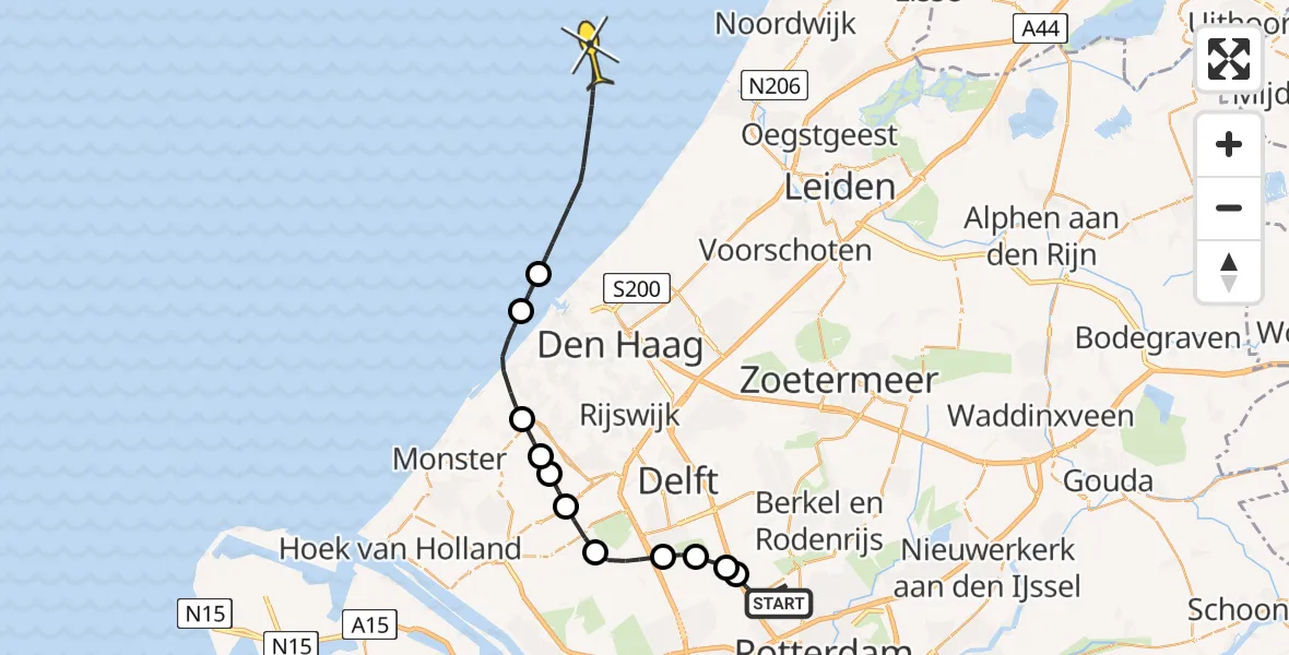 Routekaart van de vlucht: Kustwachthelikopter naar 