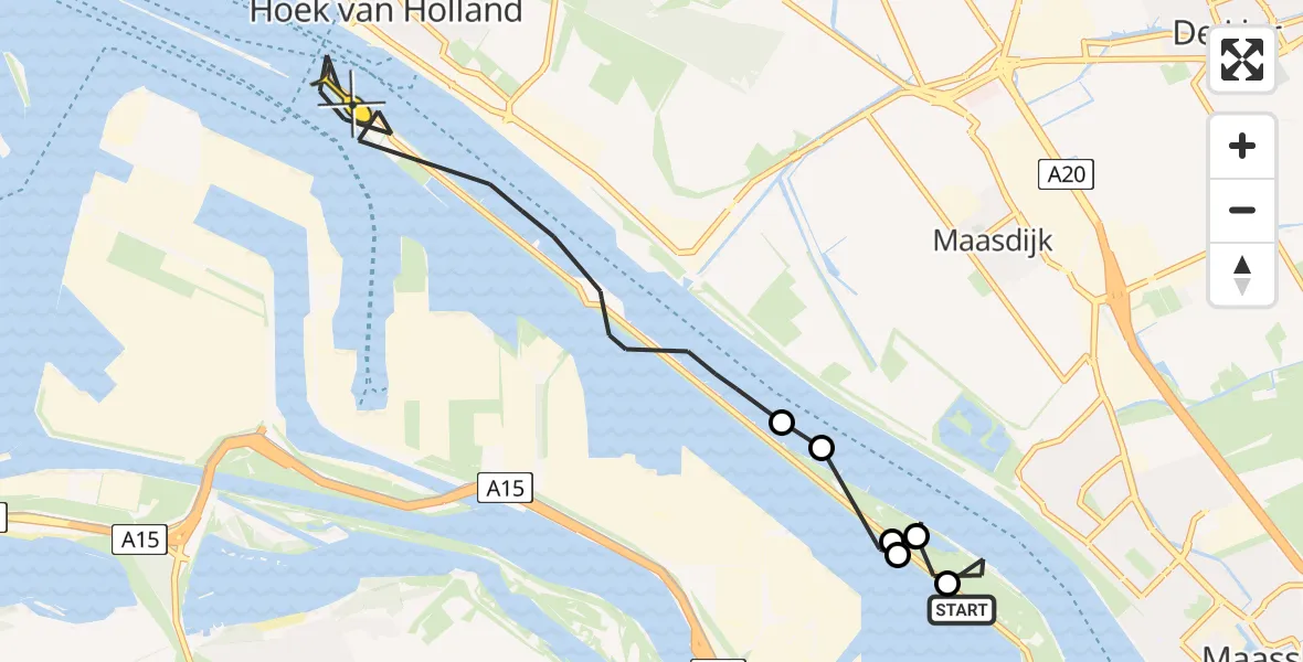 Routekaart van de vlucht: Politiehelikopter naar Europoort, Noordzeeweg