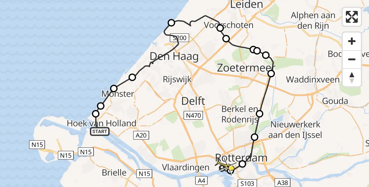 Routekaart van de vlucht: Politieheli naar Rotterdam, Koningin Emmaboulevard