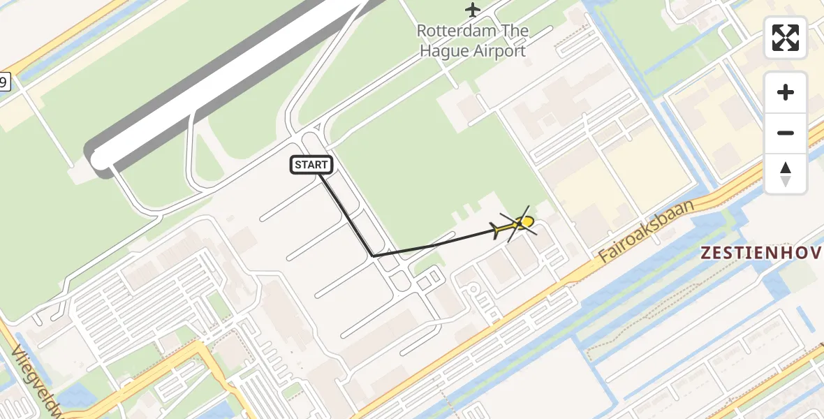 Routekaart van de vlucht: Kustwachthelikopter naar Rotterdam The Hague Airport, Rotterdam Airportbaan