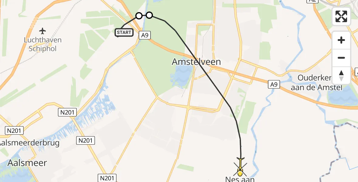 Routekaart van de vlucht: Politieheli naar Amstelveen, Nieuwemeerdijk