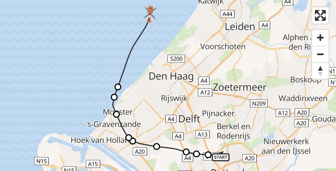 Vluchtroute Kustwachthelikopter Rotterdam The Hague Airport - , 15 mei 2024, 12:16