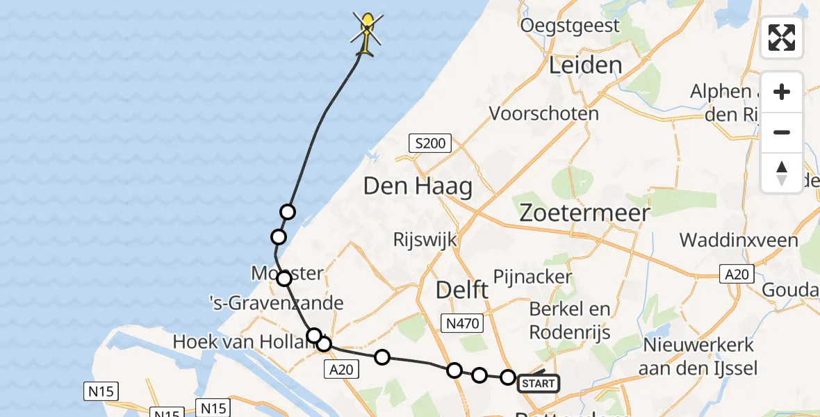 Routekaart van de vlucht: Kustwachthelikopter naar 