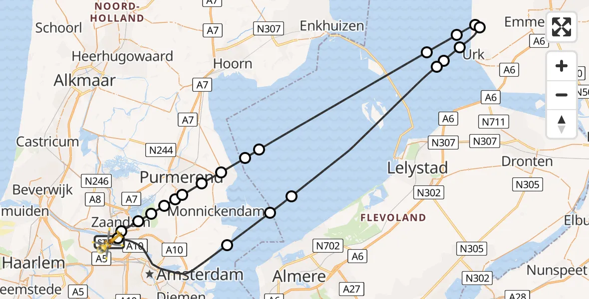 Vluchtroute Traumahelikopter van Amsterdam Heliport naar Amsterdam Heliport