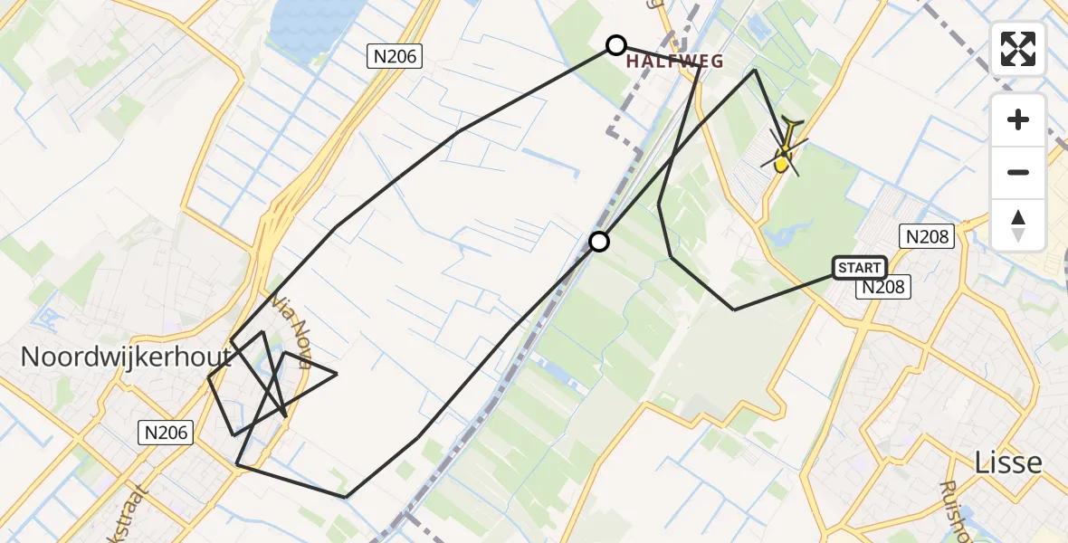 Routekaart van de vlucht: Politieheli naar Lisse, Loosterweg Noord