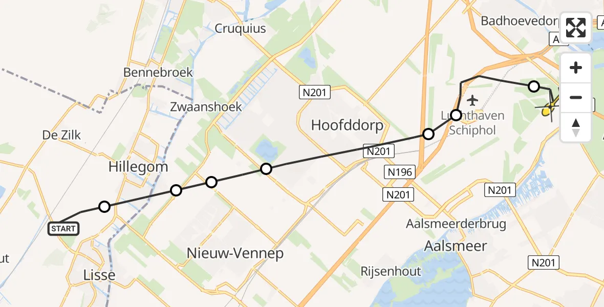 Routekaart van de vlucht: Politieheli naar Schiphol, Zwartelaan