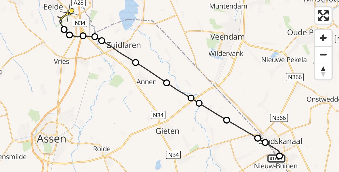 Routekaart van de vlucht: Lifeliner 4 naar Groningen Airport Eelde, Stationslaan
