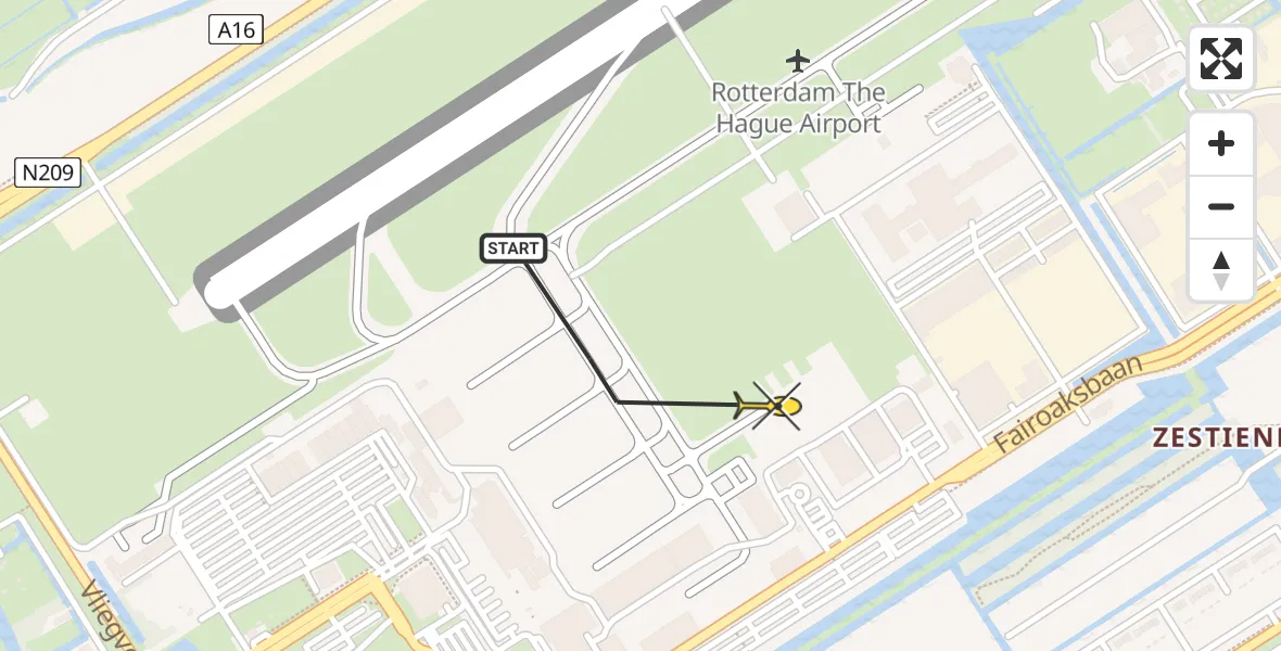 Routekaart van de vlucht: Kustwachthelikopter naar Rotterdam The Hague Airport, Rotterdam Airportbaan