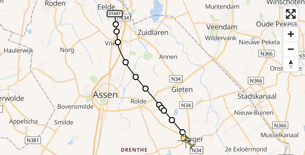 Routekaart van de vlucht: Lifeliner 4 naar Borger, Breukenweg