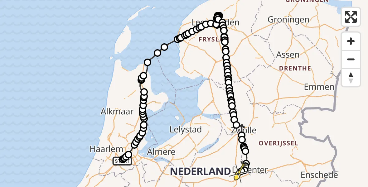 Routekaart van de vlucht: Politiehelikopter naar Vliegveld Teuge, Schipholweg