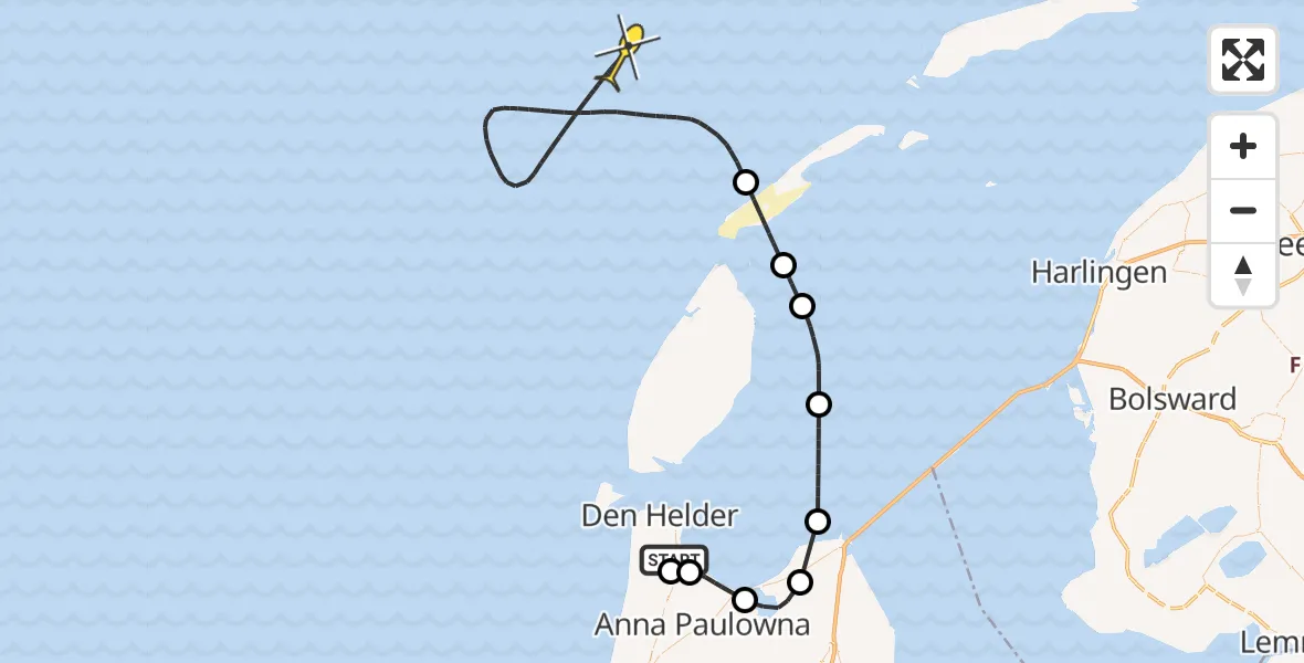 Routekaart van de vlucht: Kustwachthelikopter naar Mastenmakersweg