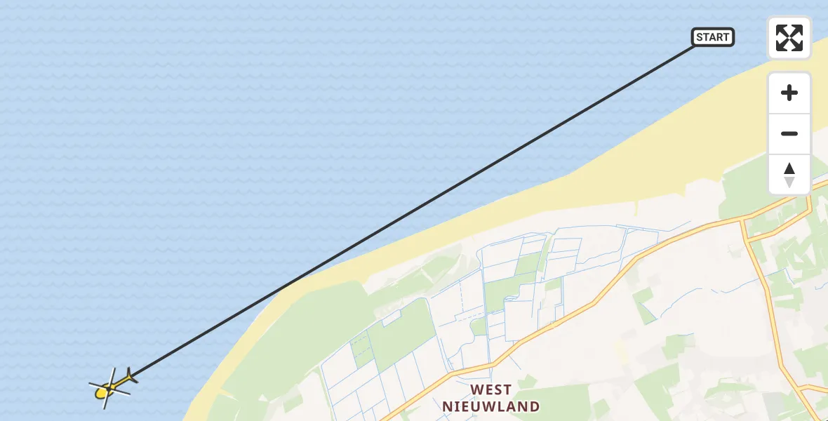 Routekaart van de vlucht: Kustwachthelikopter naar Ouddorp