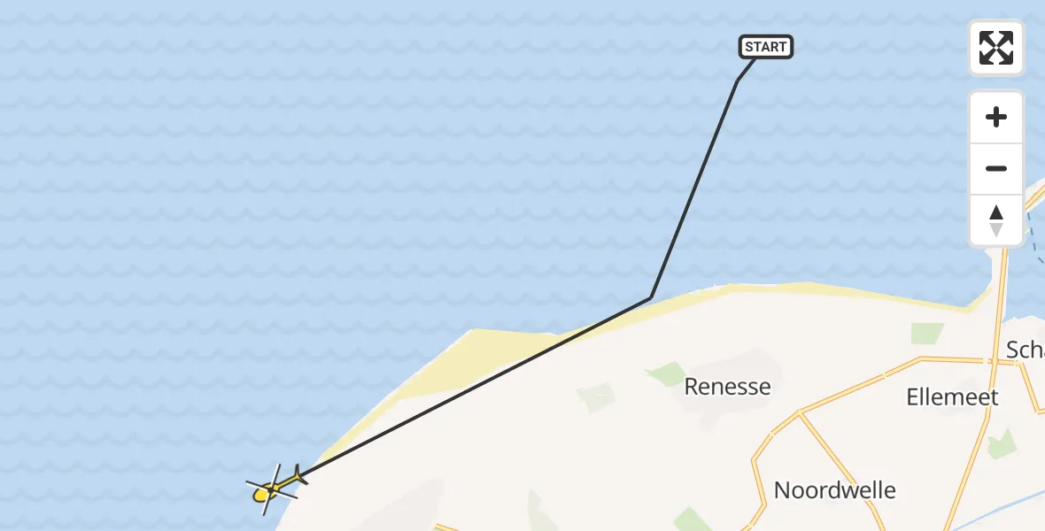 Routekaart van de vlucht: Kustwachthelikopter naar Burgh-Haamstede, Strand Renesse-West