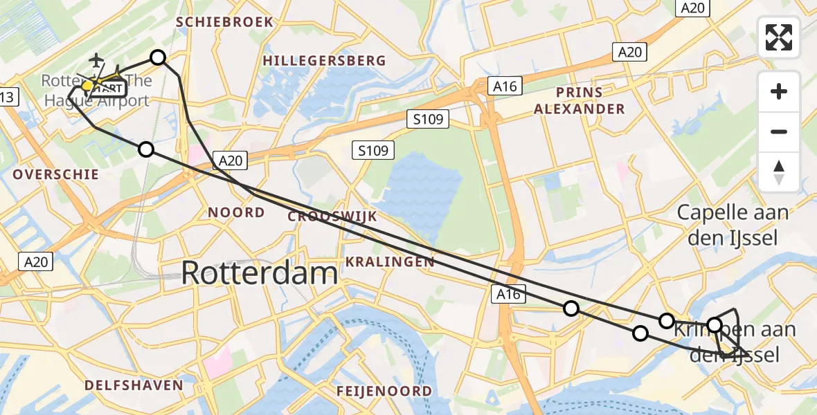 Routekaart van de vlucht: Lifeliner 2 naar Rotterdam The Hague Airport, Van der Duijn van Maasdamweg