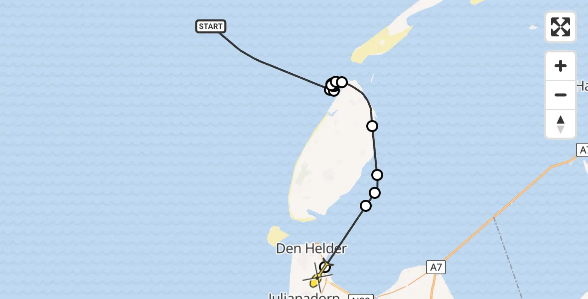 Routekaart van de vlucht: Kustwachthelikopter naar Vliegveld De Kooy, Luchthavenweg