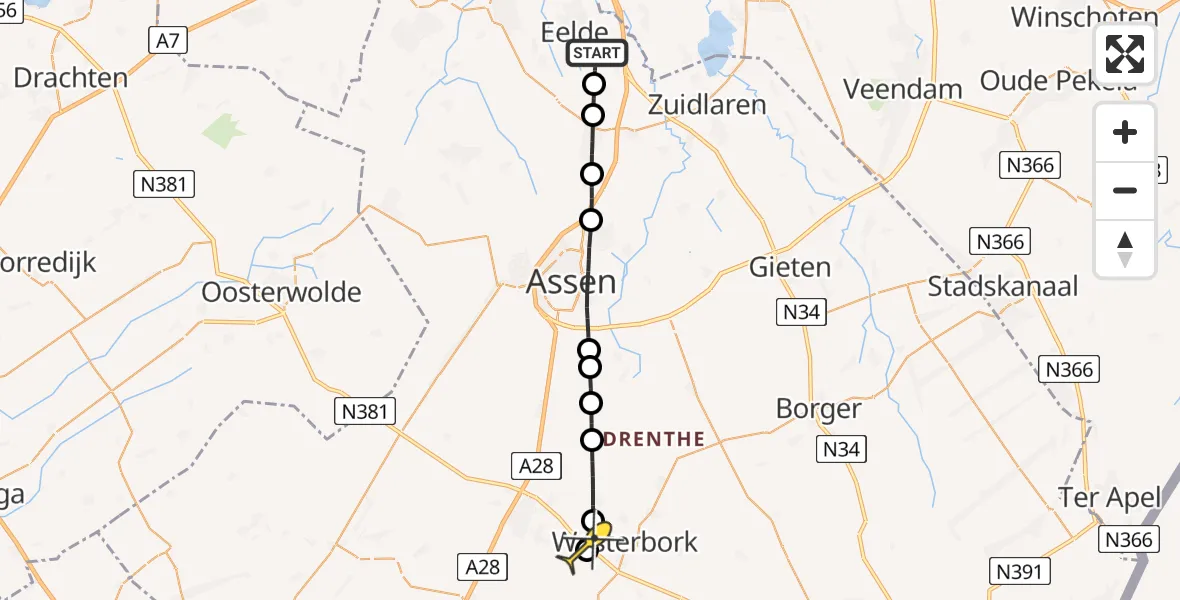 Routekaart van de vlucht: Lifeliner 4 naar Eursinge, Moespot