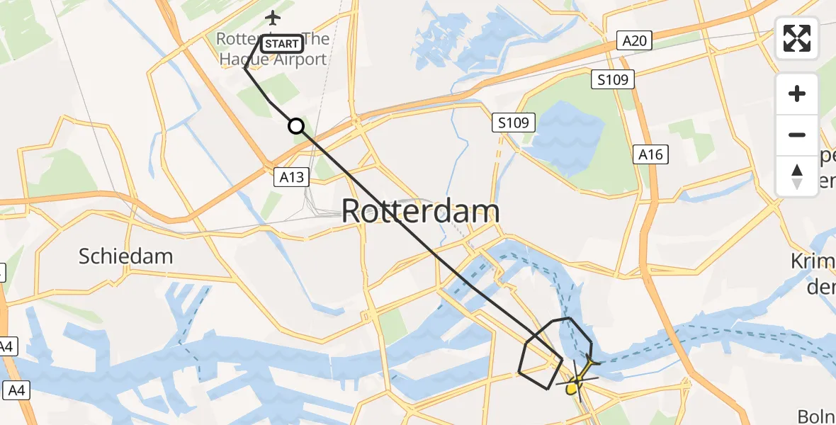 Routekaart van de vlucht: Lifeliner 2 naar Rotterdam, Tegelplaats