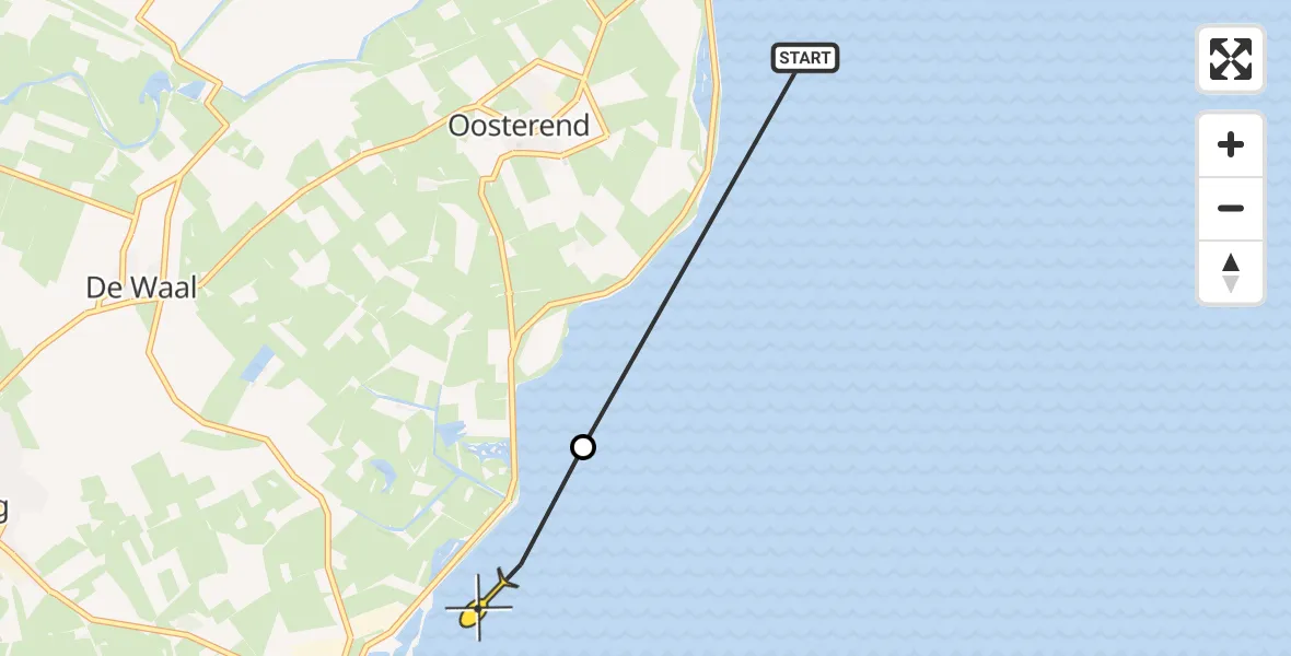 Routekaart van de vlucht: Ambulancehelikopter naar Oudeschild, IJsdijk