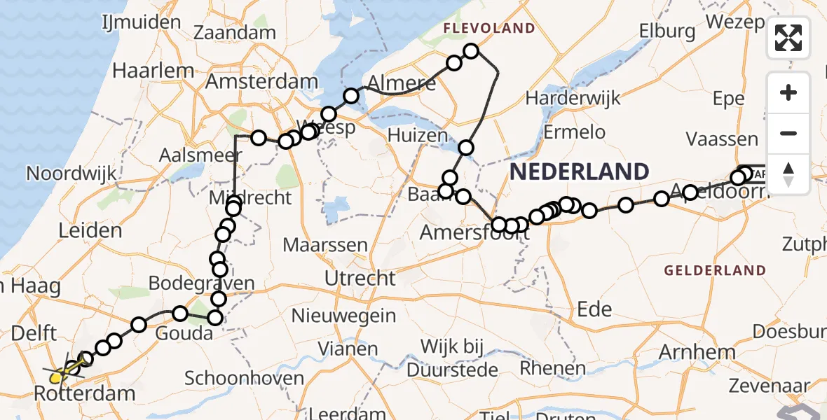 Routekaart van de vlucht: Politieheli naar Rotterdam The Hague Airport, Tiendijkenseweg