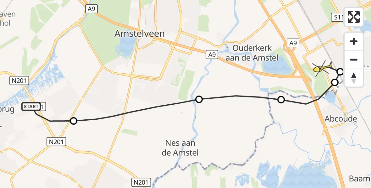 Routekaart van de vlucht: Lifeliner 1 naar Academisch Medisch Centrum (AMC), Hornweg