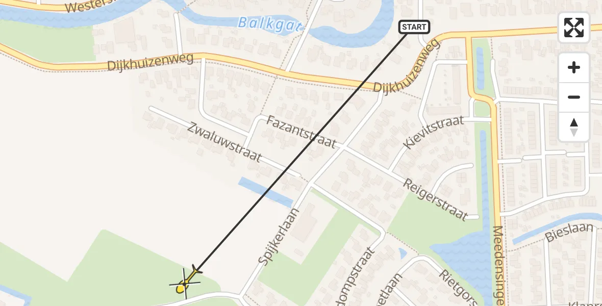 Vluchtroute Traumahelikopter van Appingedam naar Appingedam