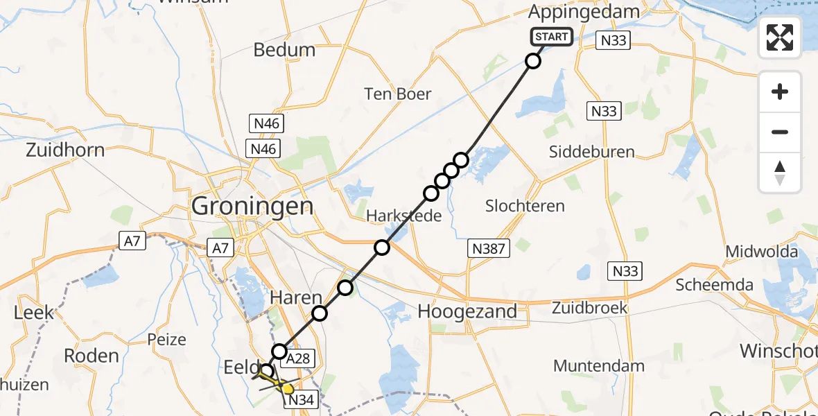 Routekaart van de vlucht: Lifeliner 4 naar Groningen Airport Eelde, Graauwedijk