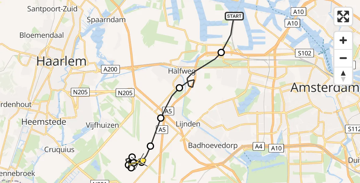 Routekaart van de vlucht: Lifeliner 1 naar Schiphol, Nieuw-Zeelandweg