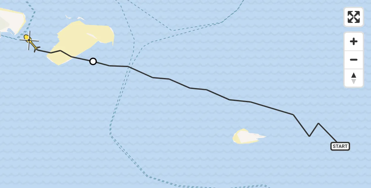 Routekaart van de vlucht: Ambulancehelikopter naar Vlieland Heliport, Haven Vlieland