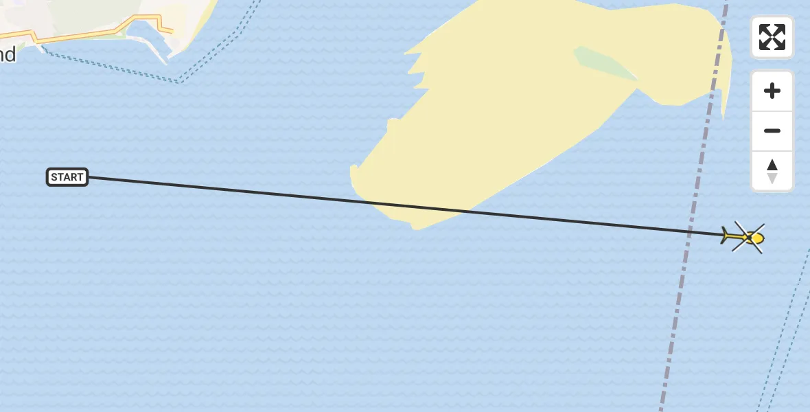 Routekaart van de vlucht: Ambulancehelikopter naar West-Terschelling, Fransche Gaatje