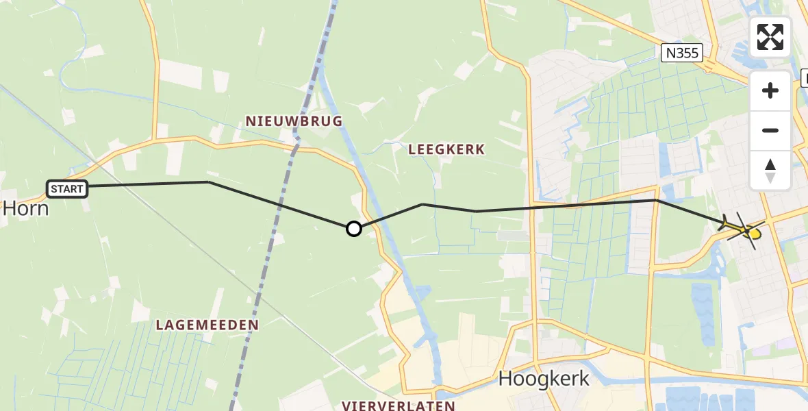 Routekaart van de vlucht: Ambulancehelikopter naar Groningen, Weersterweg